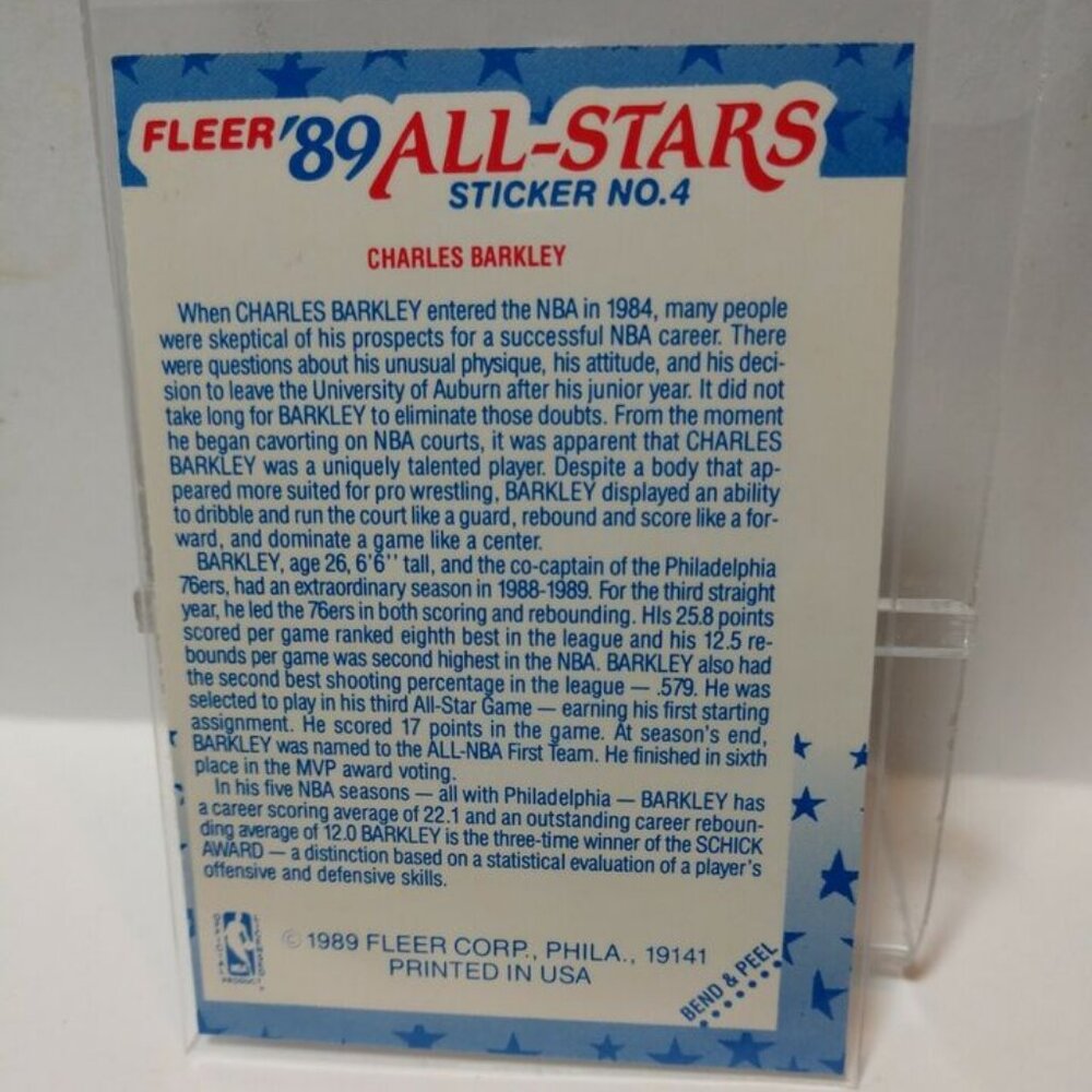 1989-90 Fleer Basketball STICKER #4 CHARLES BARKLEY.....NM - Picture 5 of 6